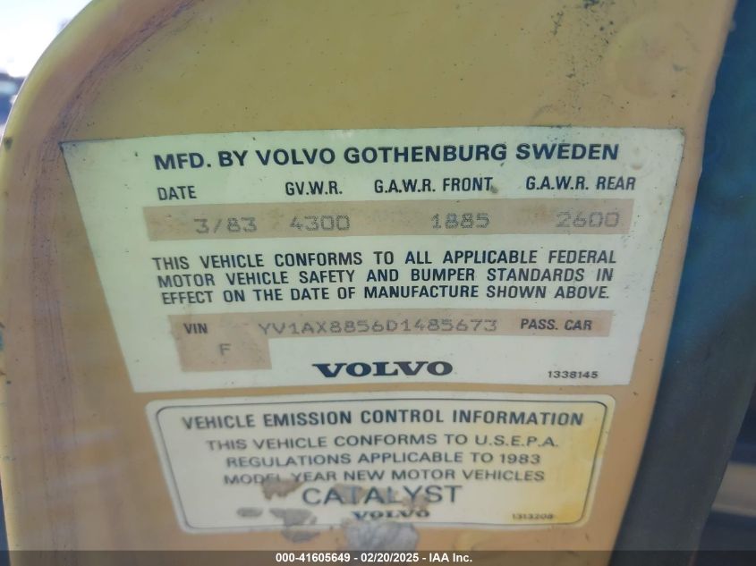 1983 Volvo 245 Dl/Gl VIN: YV1AX8856D1485673 Lot: 41605649