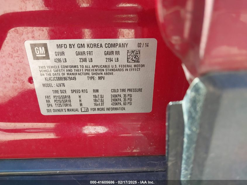 2014 Buick Encore Leather VIN: KL4CJCSB8EB679449 Lot: 41605686