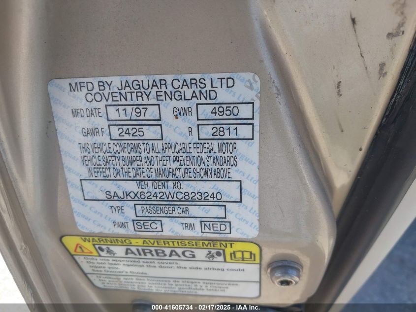 1998 Jaguar Xj Vanden Plas VIN: SAJKX6242WC823240 Lot: 41605734