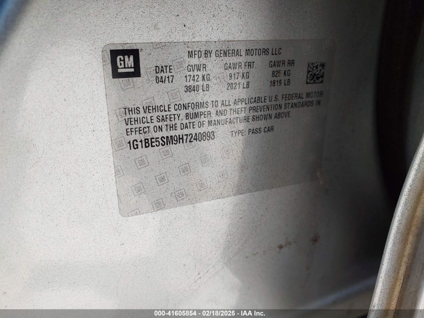 2017 Chevrolet Cruze Lt Auto VIN: 1G1BE5SM9H7240893 Lot: 41605854