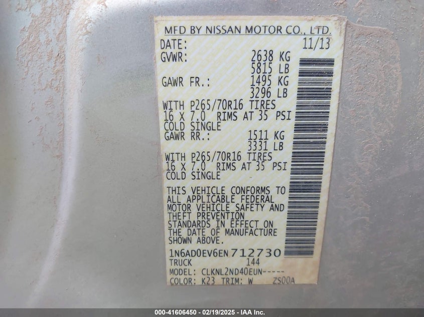 2014 NISSAN FRONTIER SV - 1N6AD0EV6EN712730