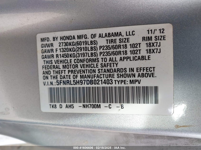 2013 HONDA ODYSSEY TOURING/TOURING ELITE - 5FNRL5H97DB021403