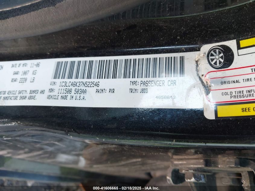 2007 Chrysler Sebring VIN: 1C3LC46K37N522546 Lot: 41606665