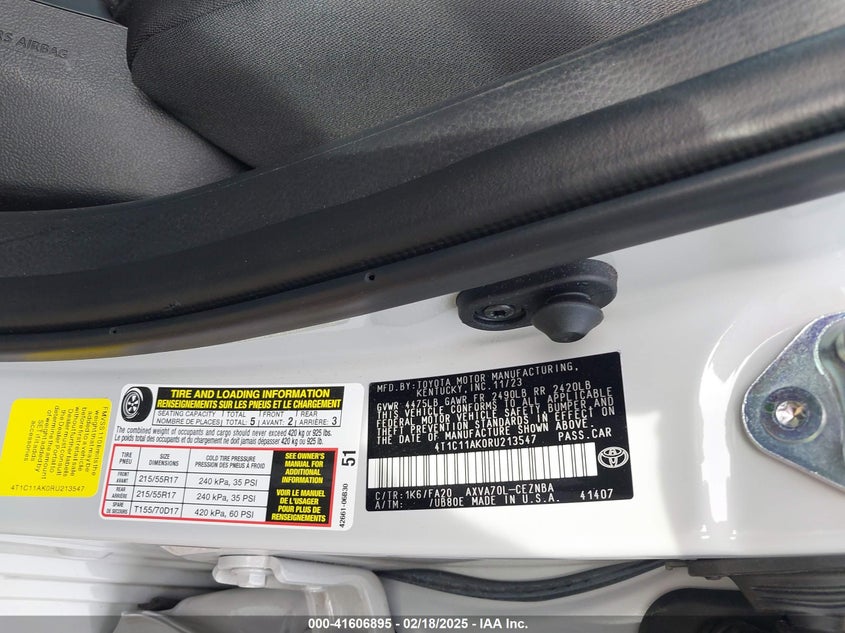 2024 TOYOTA CAMRY VIN: 4T1C11AK0RU213547