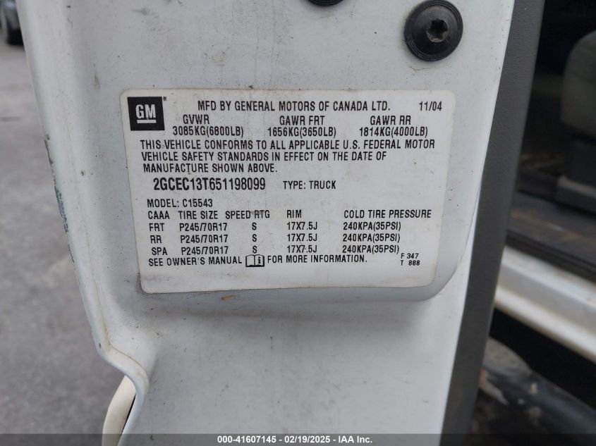 2005 Chevrolet Silverado 1500 Ls VIN: 2GCEC13T651198099 Lot: 41607145