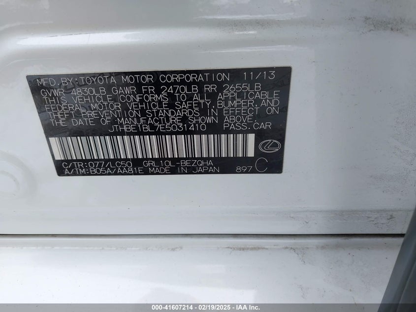 2014 LEXUS GS VIN: JTHBE1BL7E5031410