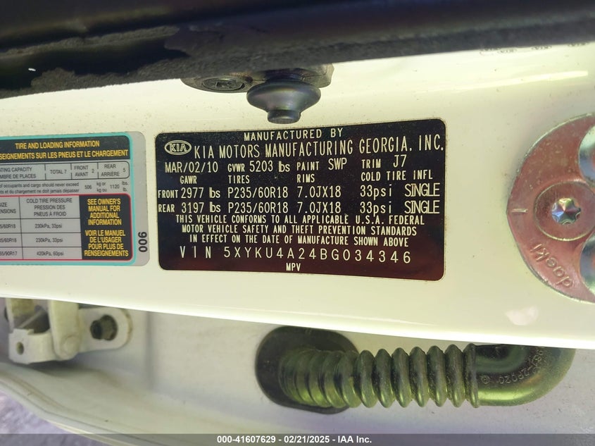 2011 Kia Sorento Ex V6 VIN: 5XYKU4A24BG034346 Lot: 41607629