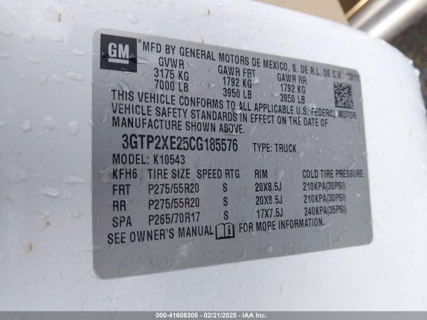 2012 GMC Sierra 1500 Denali VIN: 3GTP2XE25CG185576 Lot: 41608305