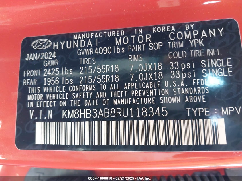 2024 HYUNDAI KONA SEL - KM8HB3AB8RU118345