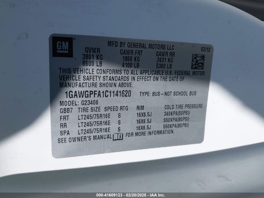 2012 Chevrolet Express 2500 Ls VIN: 1GAWGPFA1C1141620 Lot: 41609123