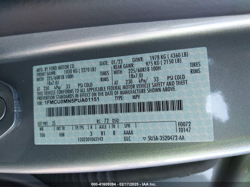 2023 FORD ESCAPE ST-LINE 1FMCU0MN5PUA01151