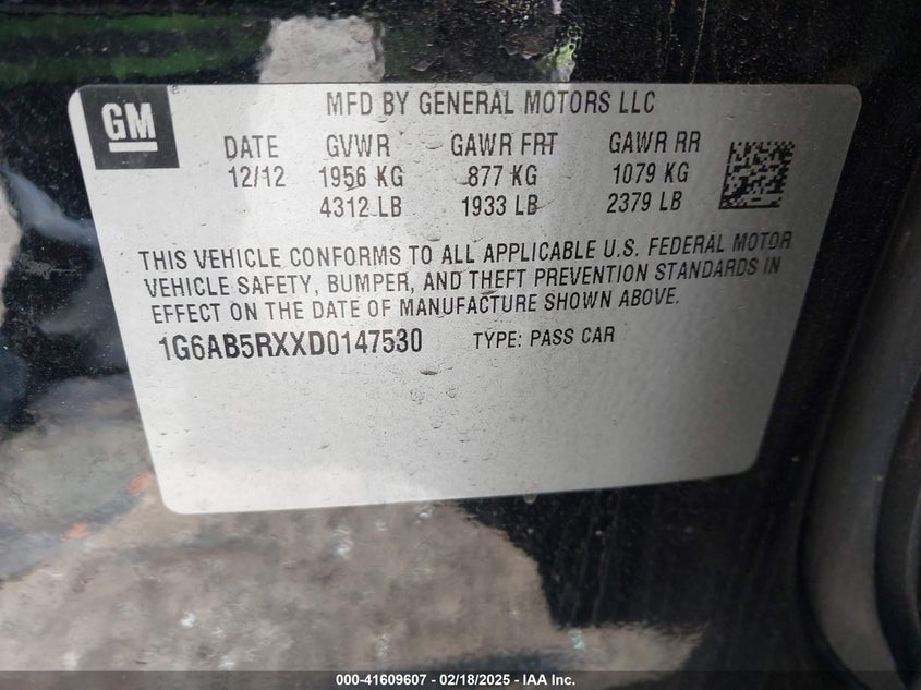 2013 Cadillac Ats Luxury VIN: 1G6AB5RXXD0147530 Lot: 41609607