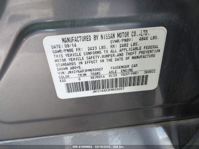 2015 Infiniti Q40 VIN: JN1CV6AR3FM650007 Lot: 41609662