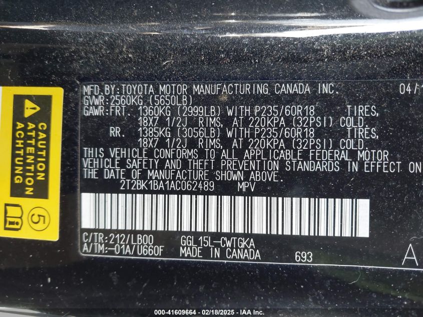 2010 Lexus Rx 350 VIN: 2T2BK1BA1AC062489 Lot: 41609664