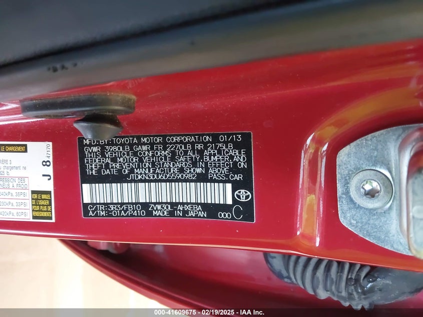 2013 TOYOTA PRIUS VIN: JTDKN3DU6D5590982