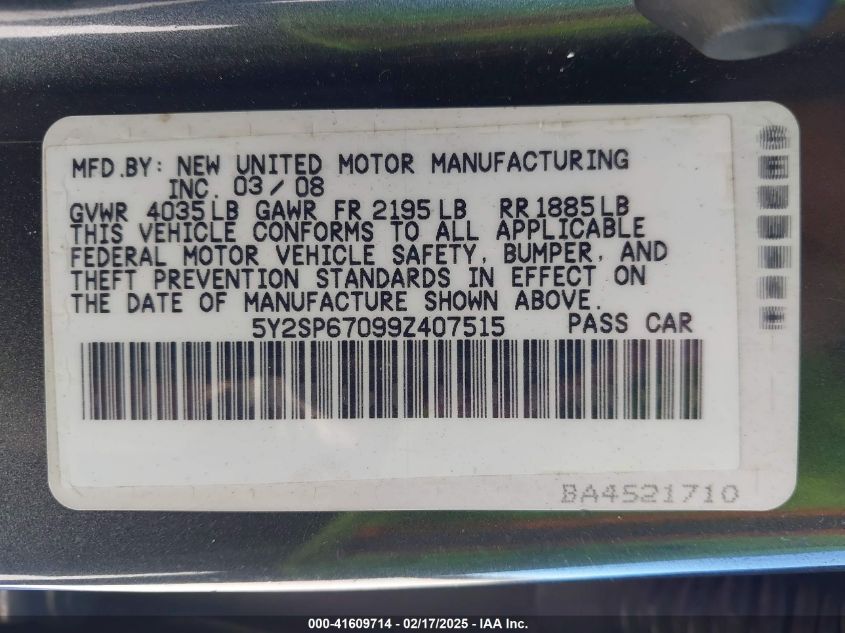 2009 Pontiac Vibe VIN: 5Y2SP67099Z407515 Lot: 41609714