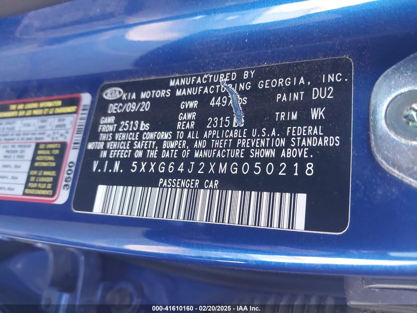 2021 KIA K5 VIN: 5XXG64J2XMG050218