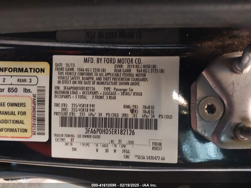 2014 FORD FUSION VIN: 3FA6P0HD5ER182126