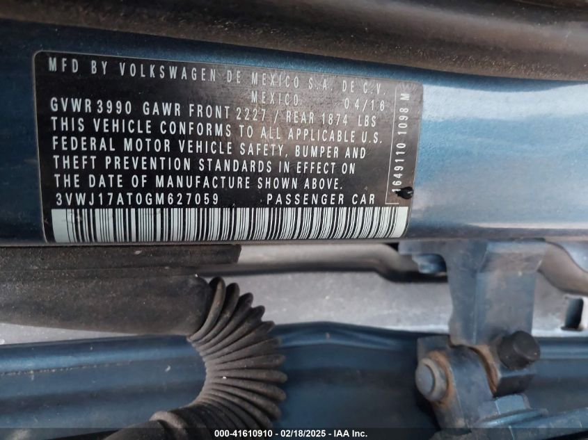 2016 Volkswagen Beetle Coupe 1.8T Se VIN: 3VWJ17AT0GM627059 Lot: 41610910