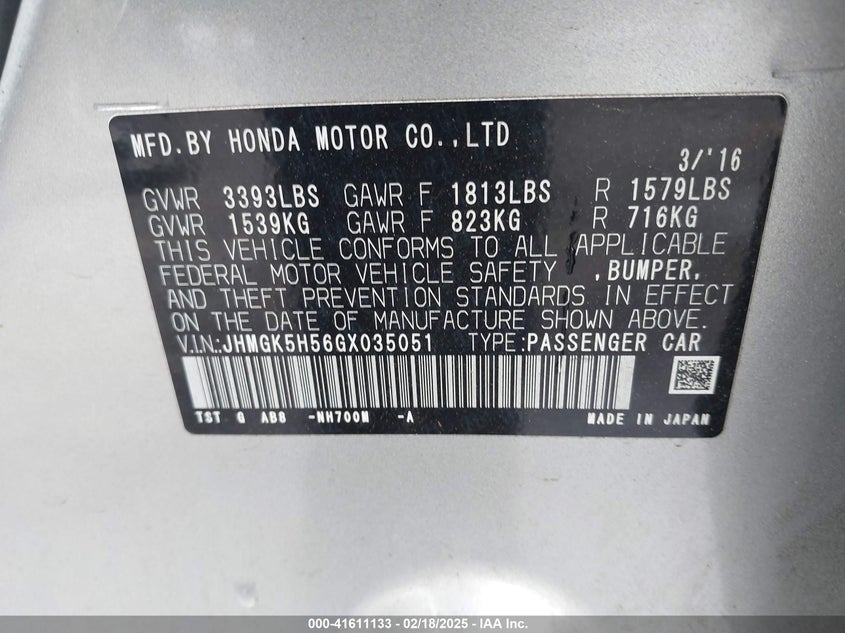 2016 HONDA FIT LX - JHMGK5H56GX035051