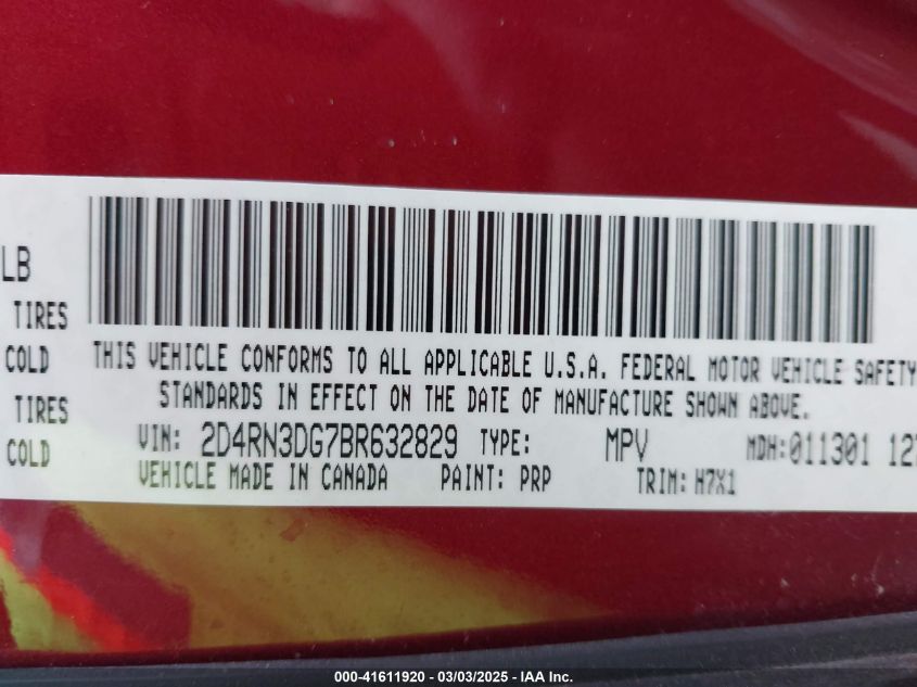 2011 Dodge Grand Caravan Mainstreet VIN: 2D4RN3DG7BR632829 Lot: 41611920