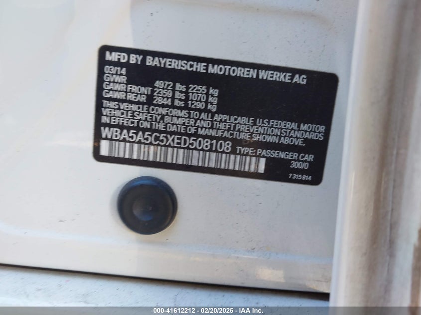 2014 BMW 528I VIN: WBA5A5C5XED508108