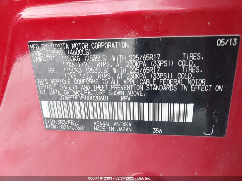 2013 TOYOTA RAV4 LE - JTMBFREV5DD020601