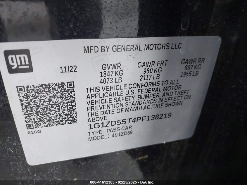 2023 CHEVROLET MALIBU VIN: 1G1ZD5ST4PF138219