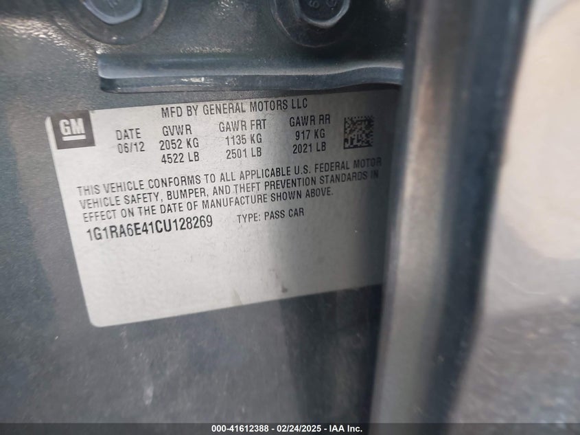 2012 Chevrolet Volt VIN: 1G1RA6E41CU128269 Lot: 41612388