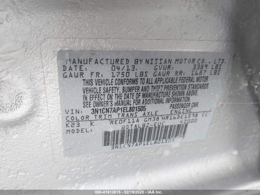 2014 NISSAN VERSA 1.6 SV - 3N1CN7AP1EL801505