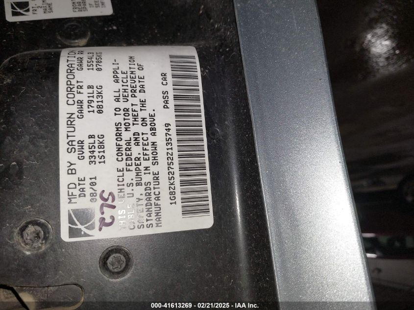 2002 Saturn S-Series Sl2 VIN: 1G8ZK52752Z135749 Lot: 41613269
