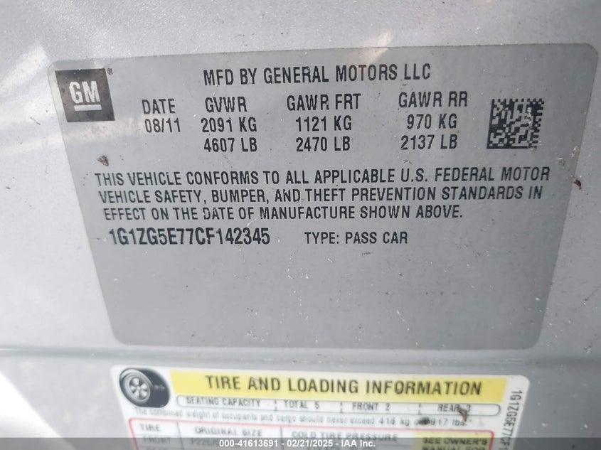 2012 CHEVROLET MALIBU VIN: 1G1ZG5E77CF142345