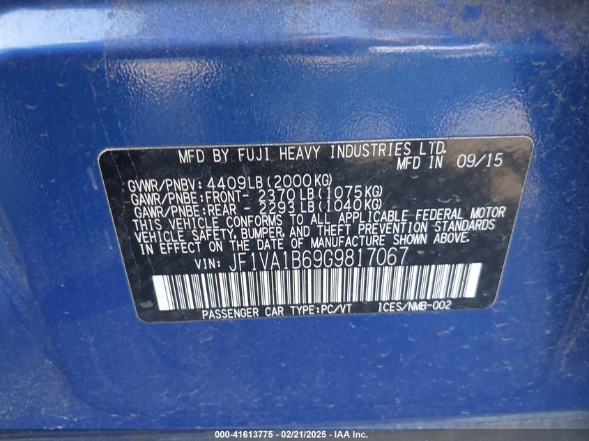 2016 SUBARU WRX - JF1VA1B69G9817067