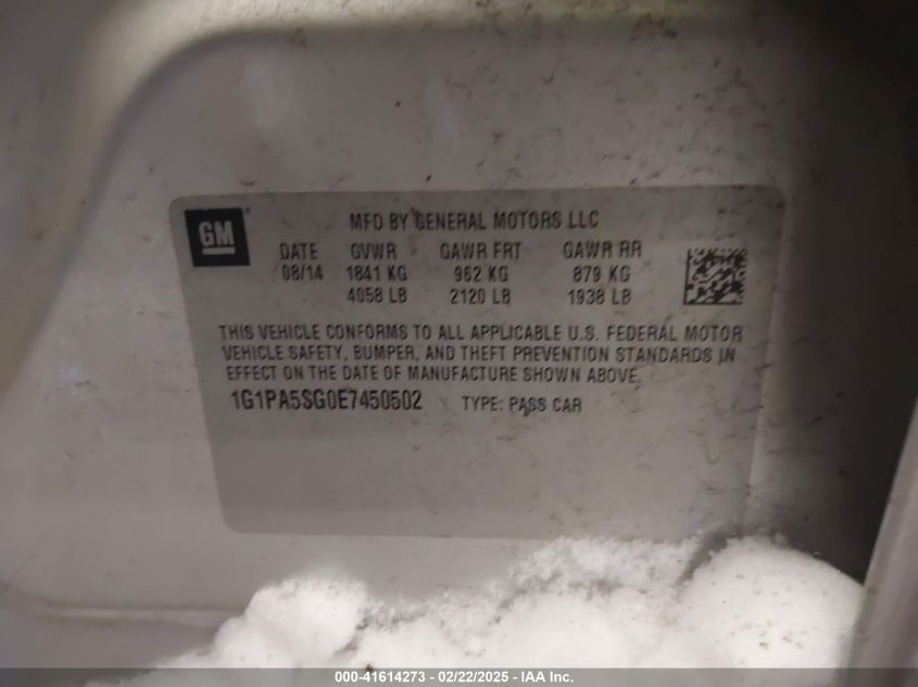 2014 Chevrolet Cruze Ls Auto VIN: 1G1PA5SG0E7450502 Lot: 41614273
