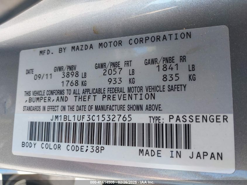 2012 Mazda Mazda3 I Sport VIN: JM1BL1UF3C1532765 Lot: 41614505