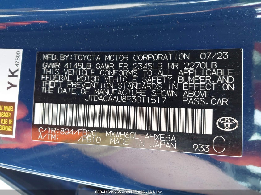2023 TOYOTA PRIUS VIN: JTDACAAU8P3011517