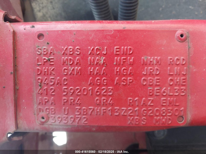 2001 Dodge Ram 1500 St VIN: 3B7HF13Z21G208301 Lot: 41615560