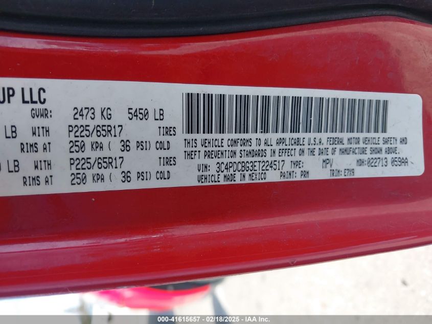 2014 Dodge Journey Sxt VIN: 3C4PDCBG3ET224517 Lot: 41615657