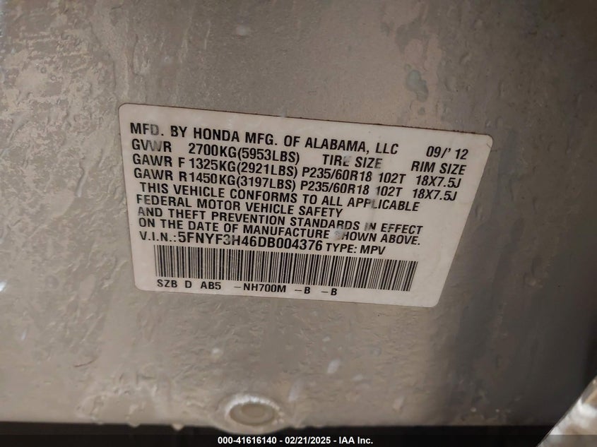 2013 HONDA PILOT EX - 5FNYF3H46DB004376