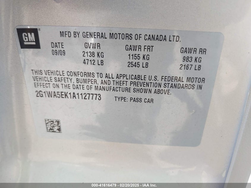 2010 CHEVROLET IMPALA VIN: 2G1WA5EK1A1127773