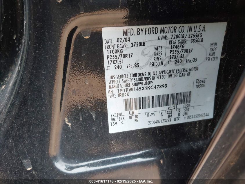 2004 Ford F-150 Fx4/Lariat/Xlt VIN: 1FTPW14524KC48981 Lot: 41617178