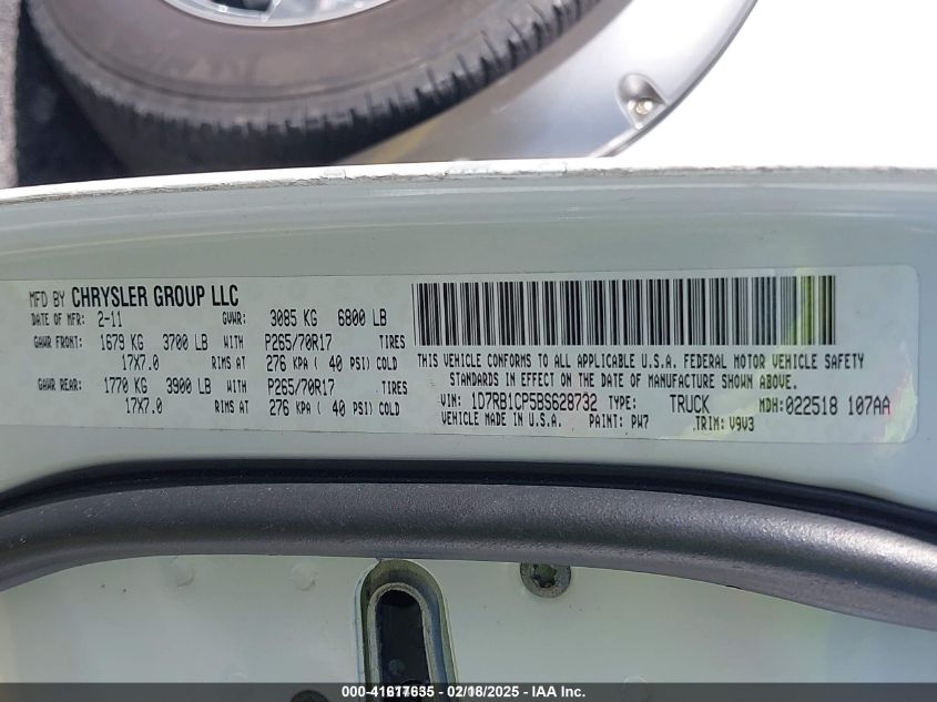 2011 Ram Ram 1500 St VIN: 1D7RB1CP5BS628732 Lot: 41617635