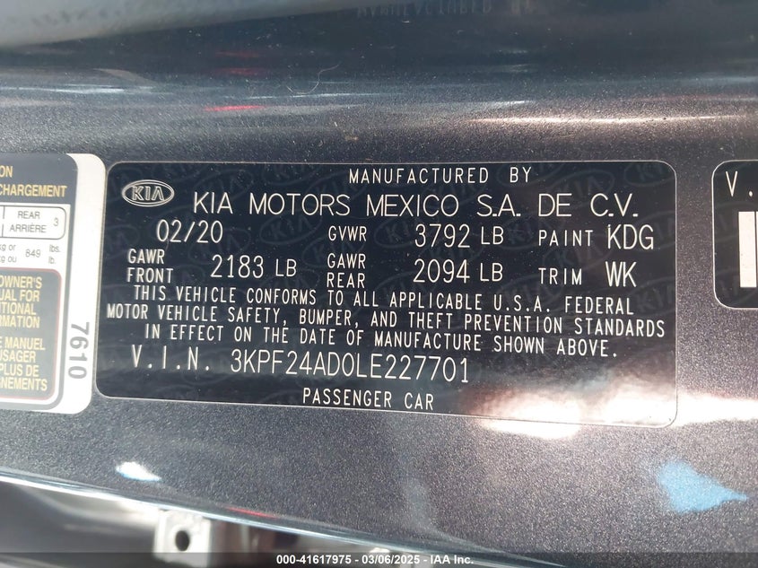 2020 KIA FORTE LXS - 3KPF24AD0LE227701