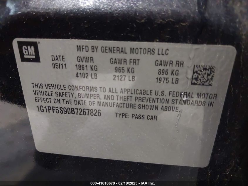 2011 Chevrolet Cruze 1Lt VIN: 1G1PF5S90B7267826 Lot: 41618679