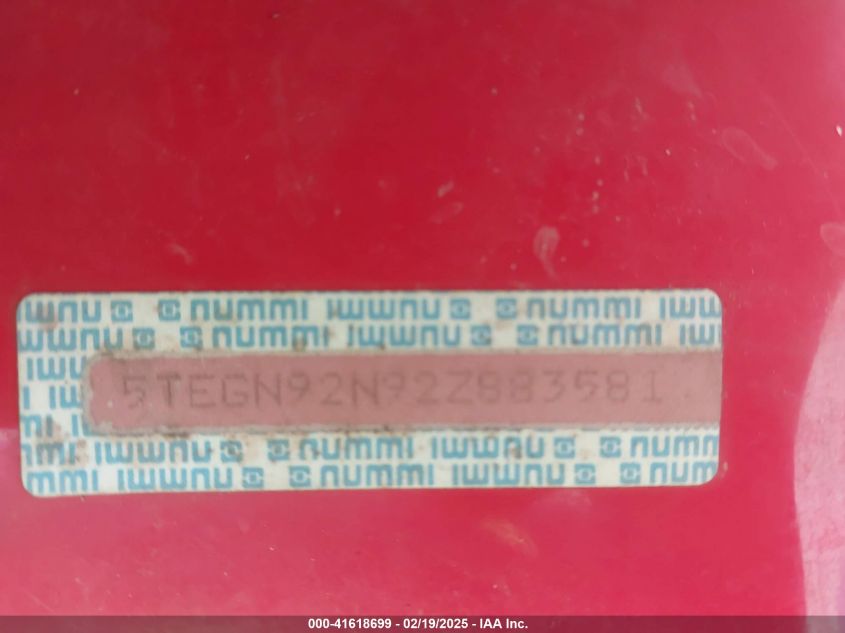 2002 Toyota Tacoma Prerunner V6 VIN: 5TEGN92N92Z883581 Lot: 41618699