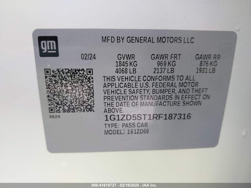 2024 CHEVROLET MALIBU VIN: 1G1ZD5ST1RF187316
