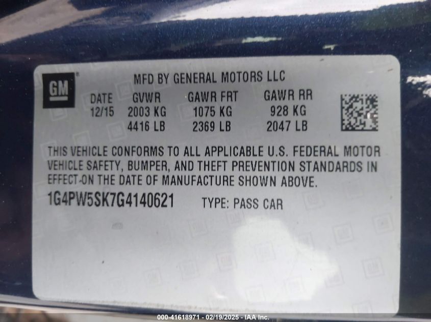 2016 Buick Verano Sport Touring Group VIN: 1G4PW5SK7G4140621 Lot: 41618971