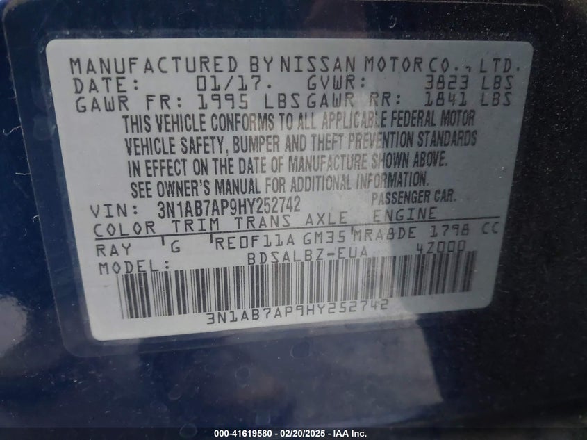 2017 NISSAN SENTRA VIN: 3N1AB7AP9HY252742