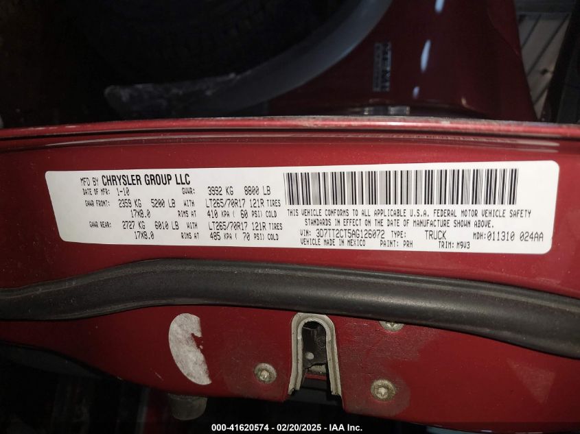 2010 Dodge Ram 2500 Slt VIN: 3D7TT2CT5AG126072 Lot: 41620574