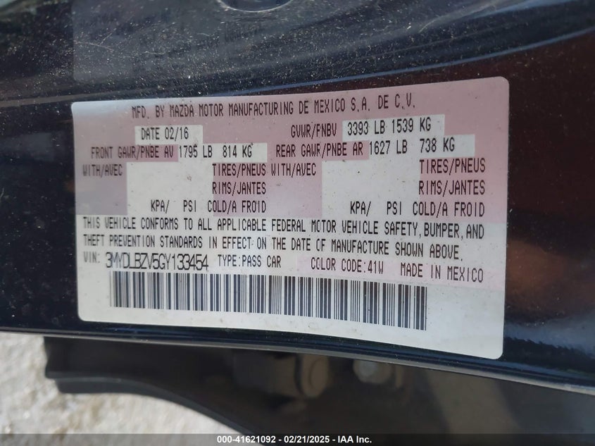2016 SCION IA VIN: 3MYDLBZV5GY133454